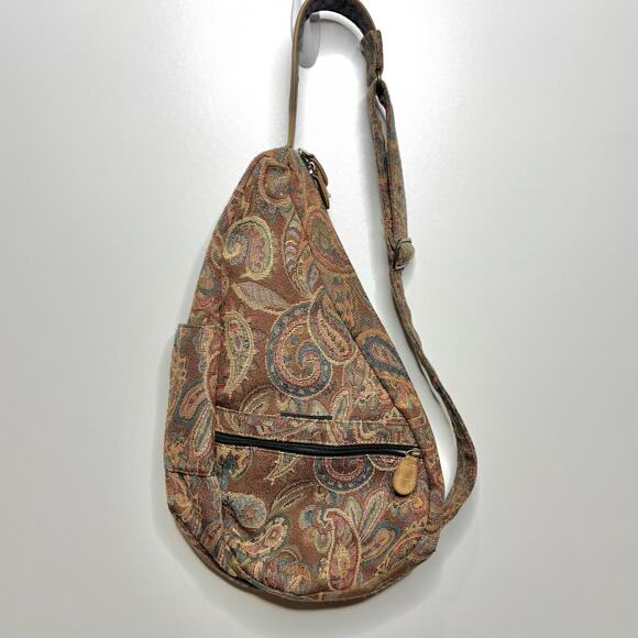 LL Bean Vintage Tapestry Leather Trim Sling Backpack - Picture 11 of 11